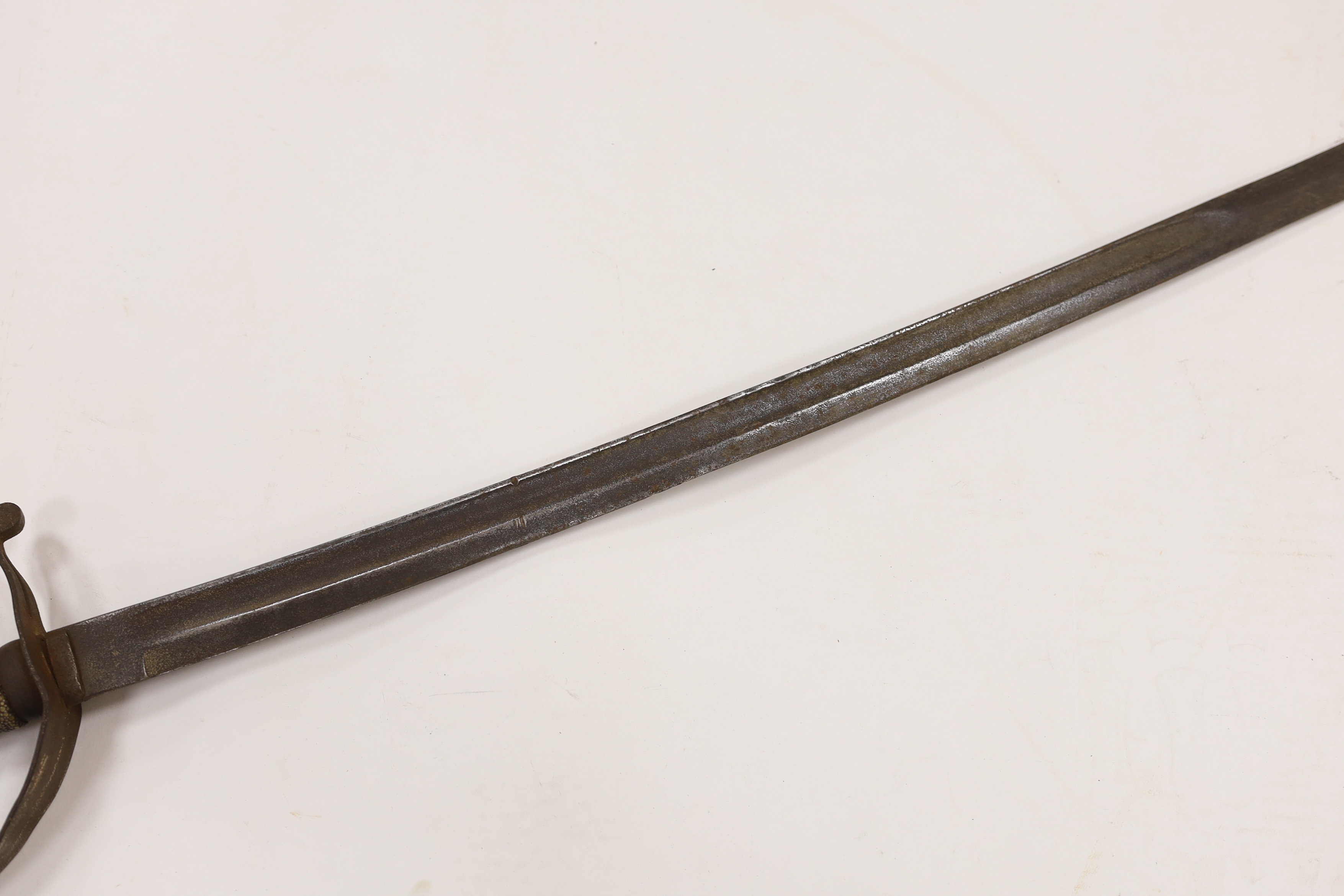 A German military sword with fullered blade and fish skin grip, blade 77cm